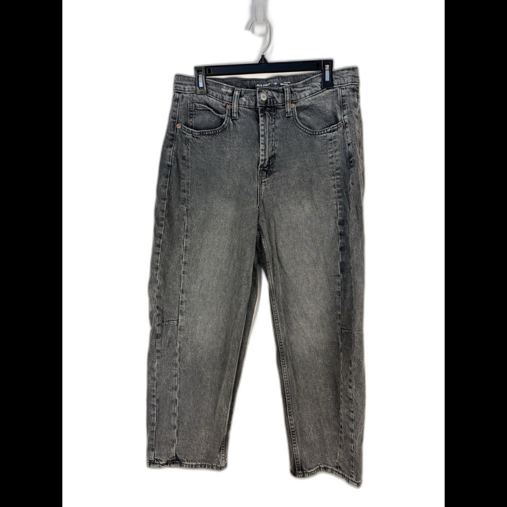 Old Navy High Rise Barrel Leg Jeans Women's Size 10 Gray Black Denim Grunge